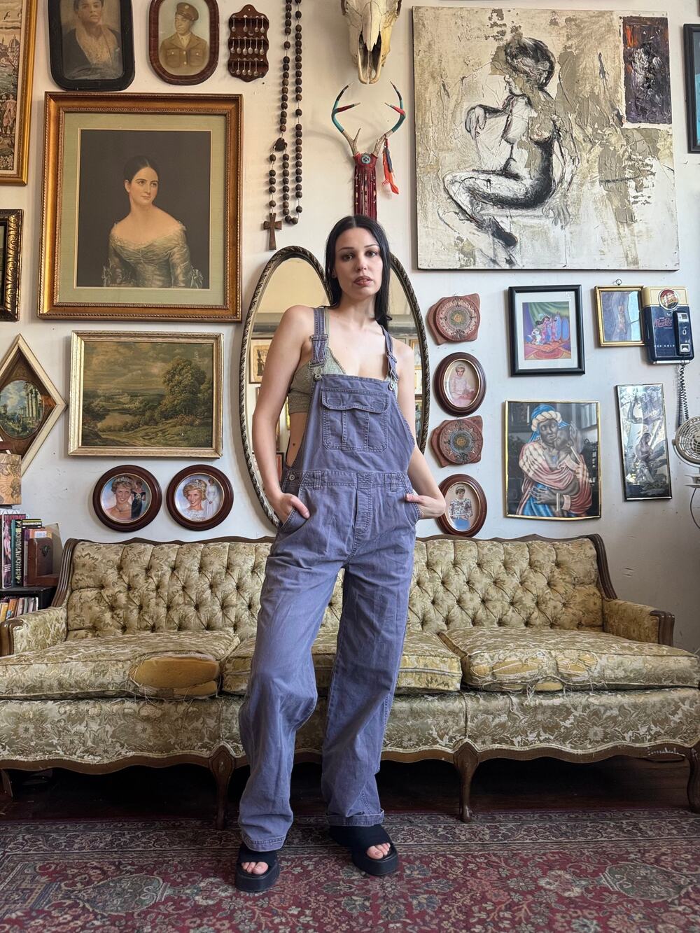 Y2K Squeeze Gray Canvas Overalls Size Large